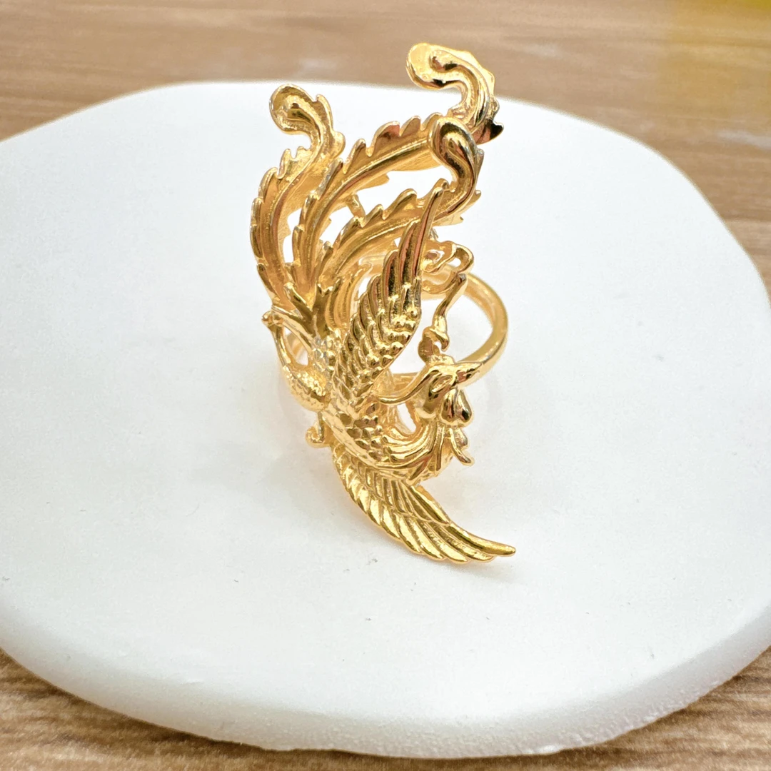 足银银制品 凤凰活口戒指气质精美