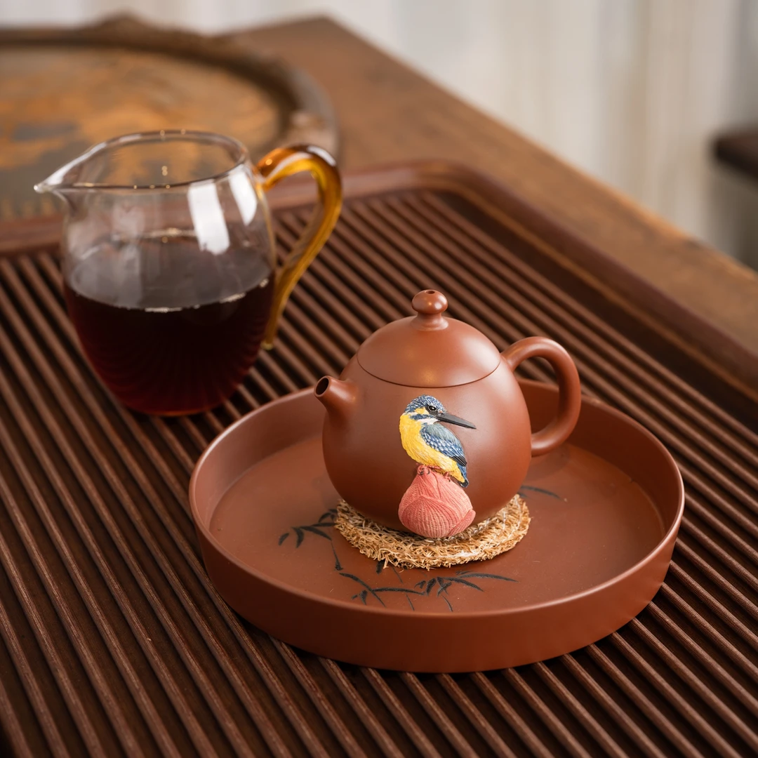 『龙蛋·堆雕翠鸟』坭兴陶茶壶张铧仍球孔堆雕高颜值小壶11362约130c
