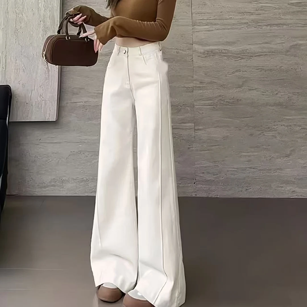 新款秋季百搭休闲时尚高腰显瘦设计感线条牛仔喇叭阔腿裤b2029