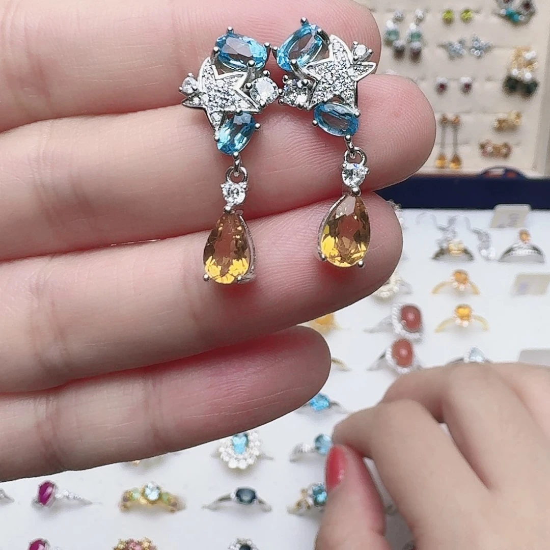 水晶耳饰银S925镶嵌耳钉