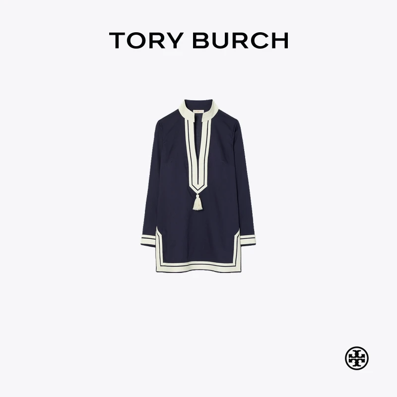 TORY BURCH 汤丽柏琦 棉质V领撞色饰边上衣 83308