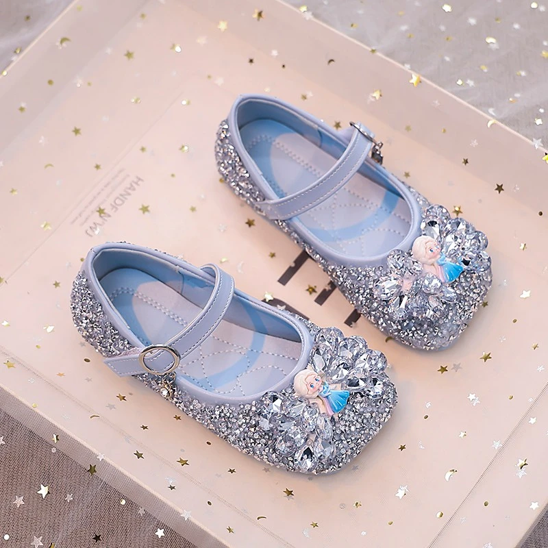 儿童公主鞋子时尚水晶鞋爱莎2025春秋新款女童皮鞋软底宝宝单鞋