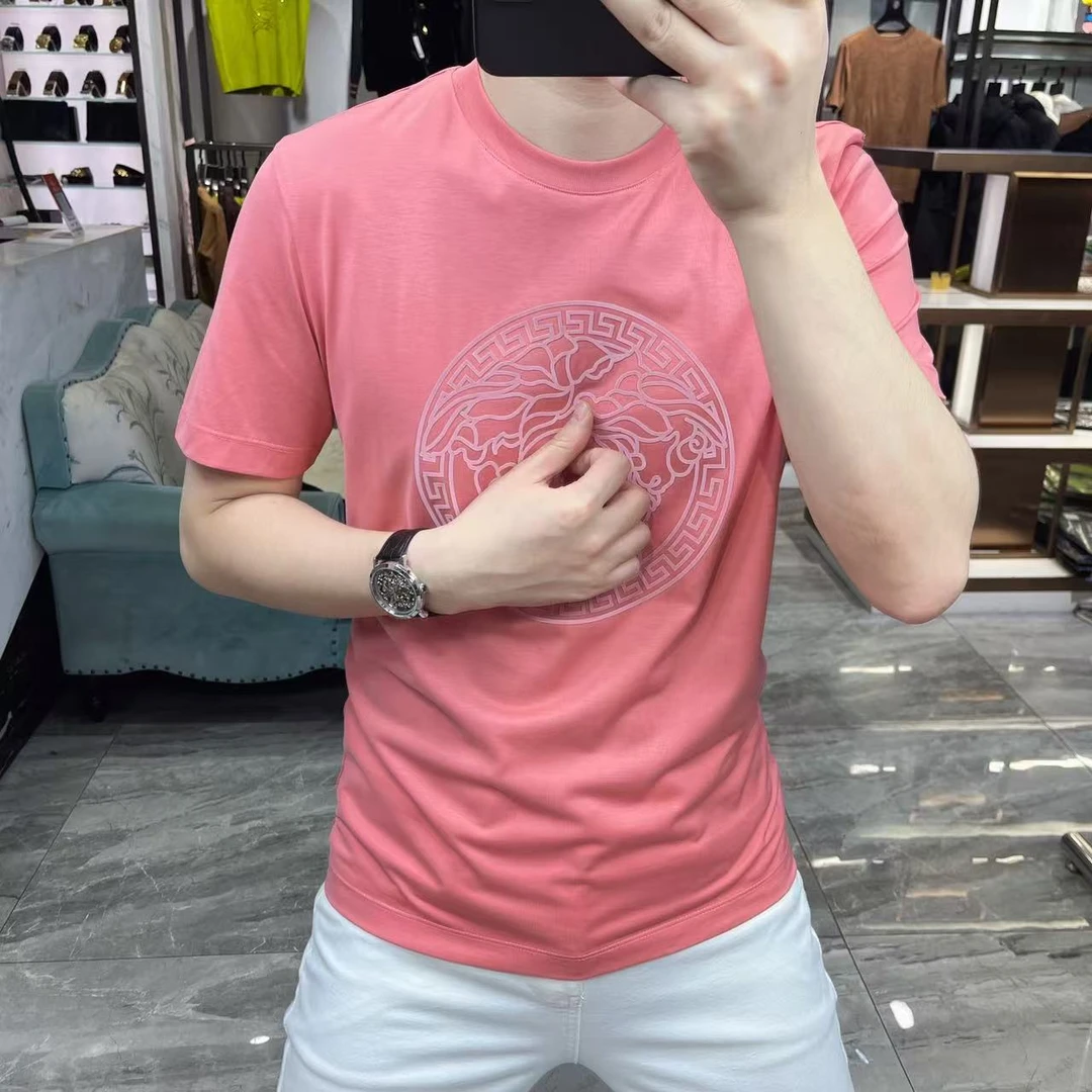 百搭夏季新款短袖T恤男重工短袖硅胶转印半袖欧货轻奢男装潮68623