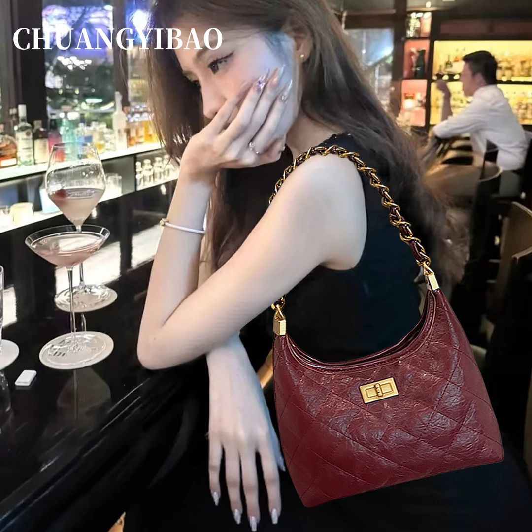 酒红色婚包女新娘2025新款秋冬轻奢小众高级感腋下斜挎小香托特包