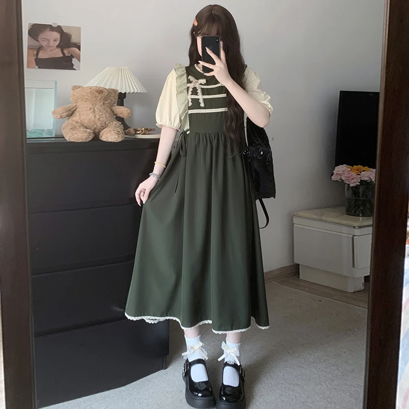 女大童蝴蝶结连衣裙夏日新款初中学生学院风森系收腰显高公主裙子