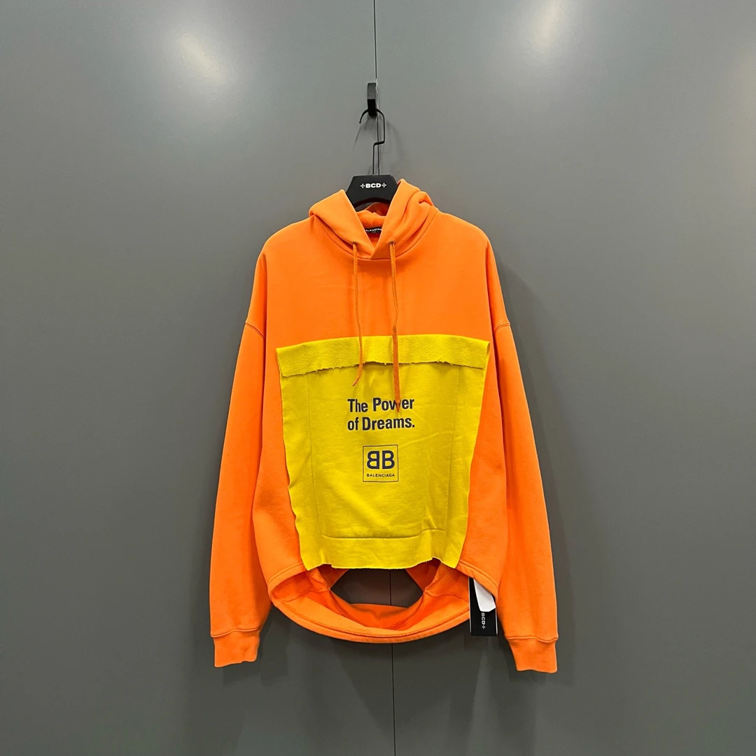 95新 Balenciaga/巴黎世家 拼接撞色logo印花帽衫 M码