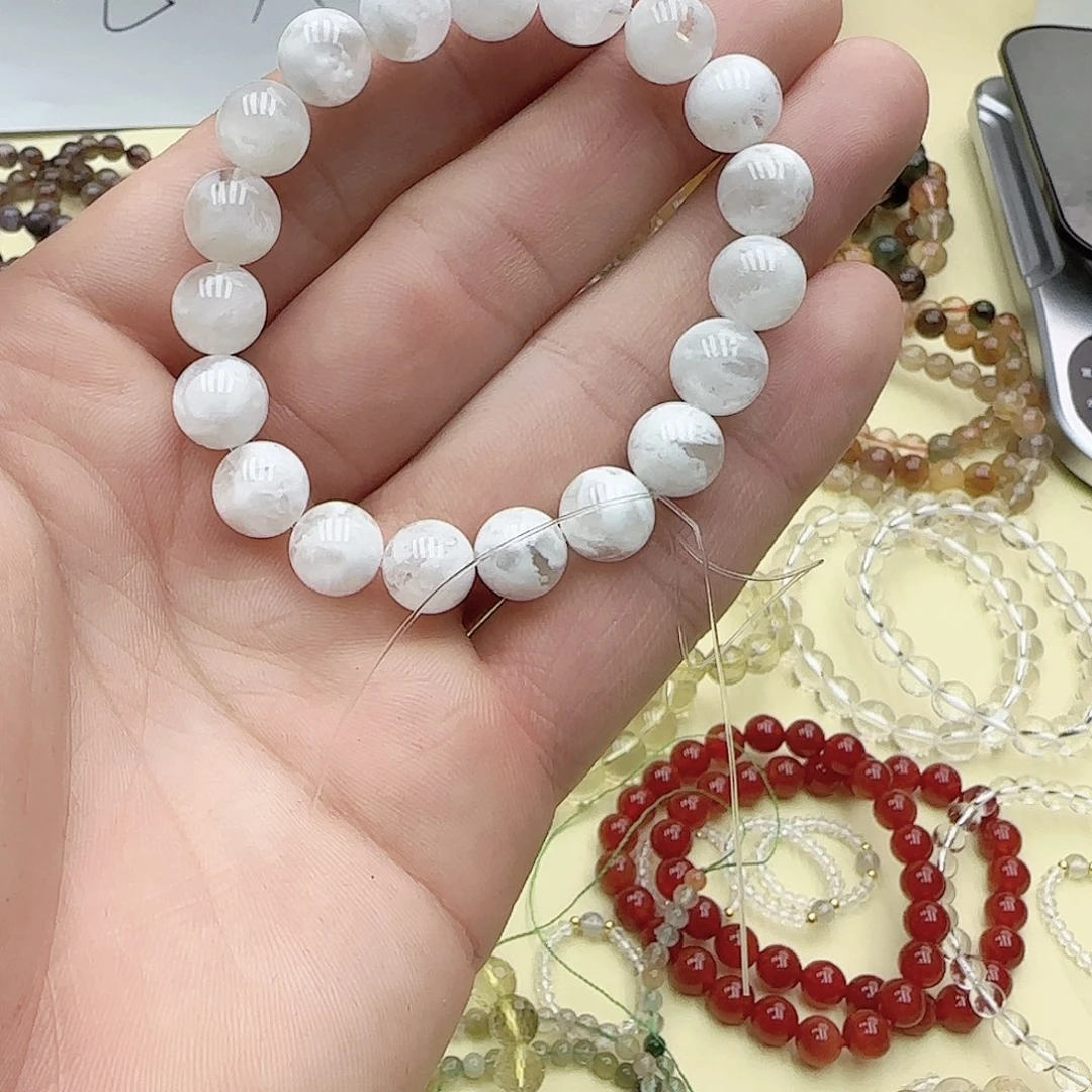 水晶手链未镶嵌天然白雪花幽灵水晶10mm