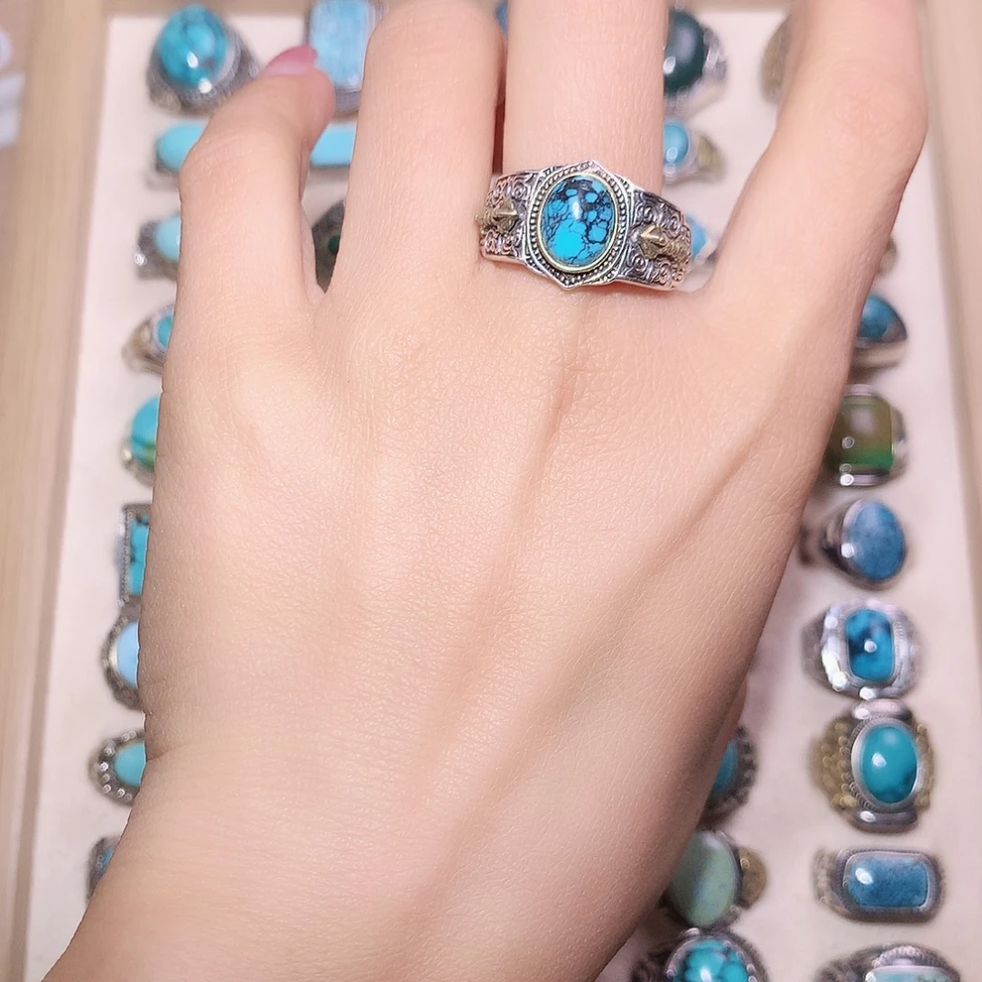 绿松石银S925镶嵌戒指