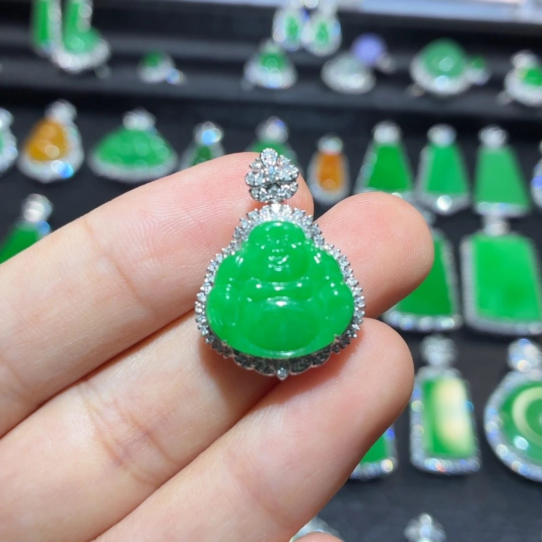 翡翠18K金镶嵌吊坠(不含链)翡翠