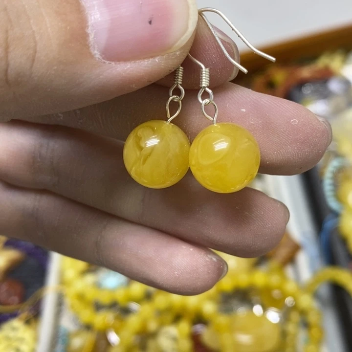 裸石蜜蜡银S925镶嵌耳钩