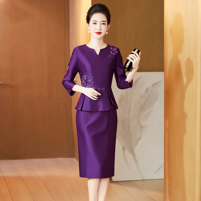 婚礼服宴会妈妈丈母娘气质假两件遮肚显瘦爆款2025最新款时尚名媛