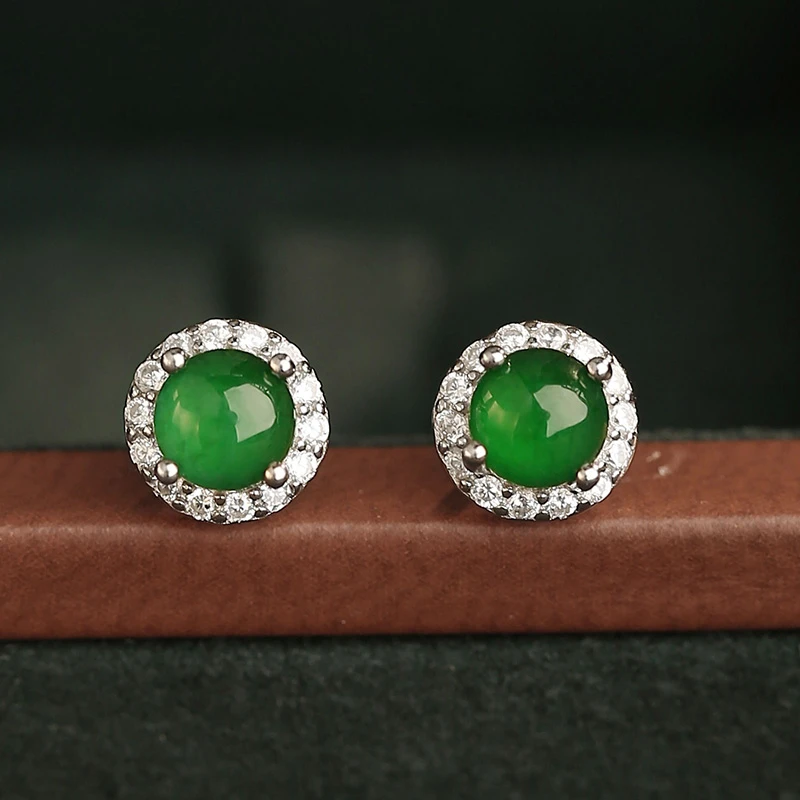 翠王妃一滴苍翠天然翡翠耳钉S925镶精致高级感耳饰（多样性发货）
