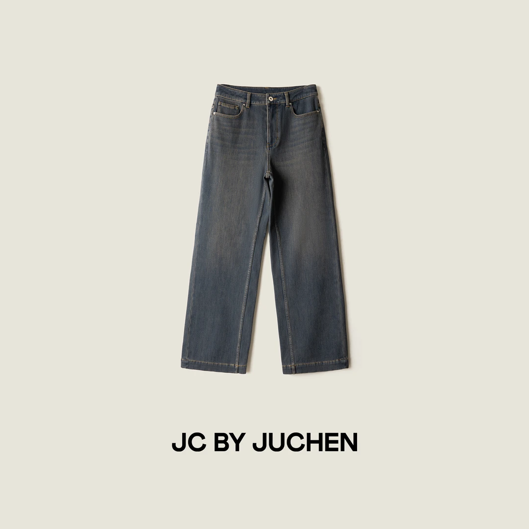 “长腿时髦精”复古重洗水柔软高腰直筒弹力加绒牛仔裤FW205007-33