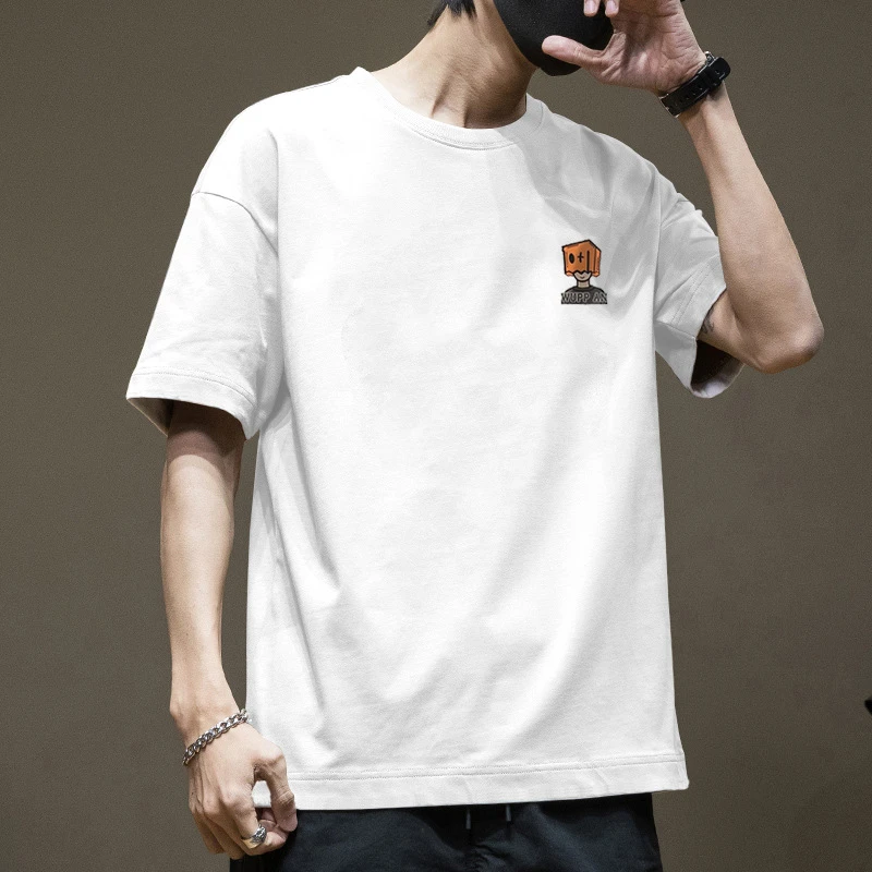 男士短袖t恤圆领纯棉宽松夏季半袖潮流美式男款体恤港风衣服男生