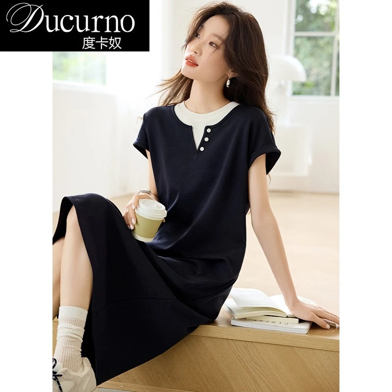 休闲宽松气质裙子女夏季新款休闲百搭法式连衣裙老钱风清冷系衣服