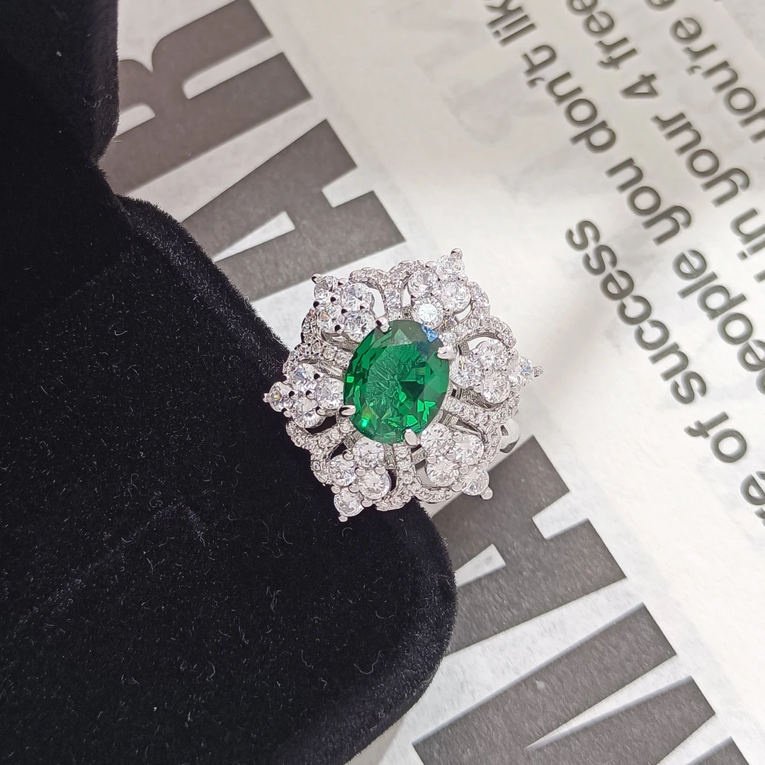 铜合金合成锆石戒指 WHLM-002773【绿意如茵】戒指精致欧美时尚气质