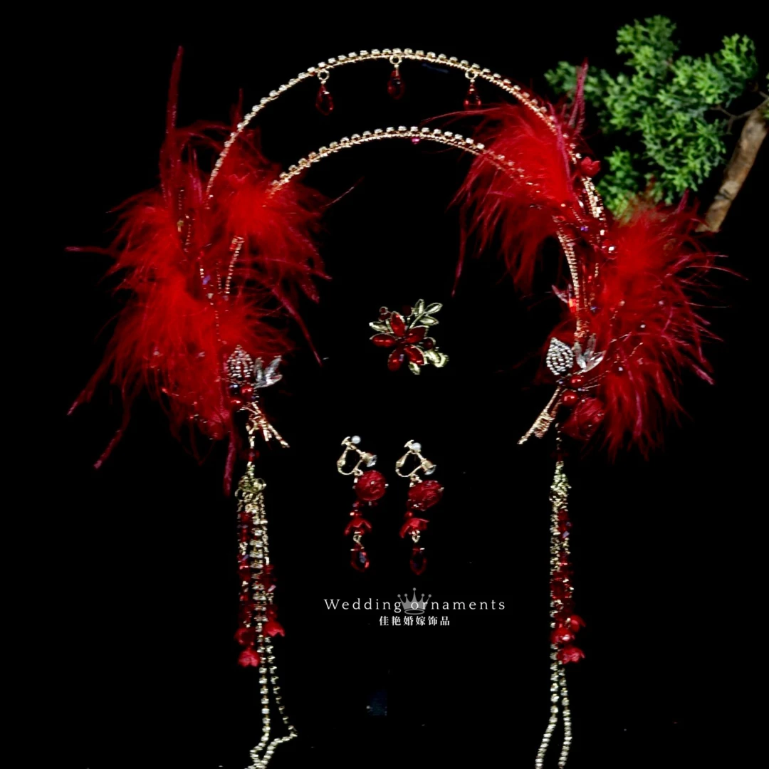 5001新款精致时尚气质百搭款红色圣女冠仙仙流苏款新娘头饰
