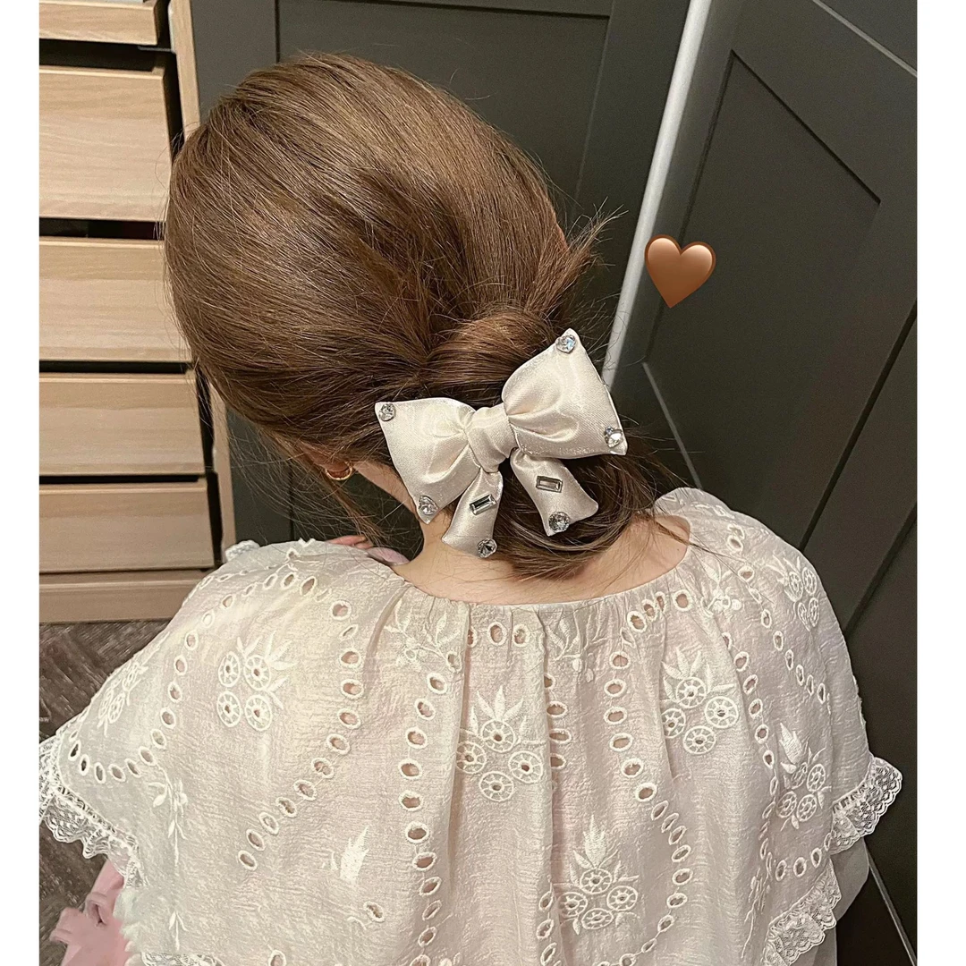 可爱小巧海绵蝴蝶结配复古闪亮爱心水钻发夹马尾夹小众边夹顶夹子