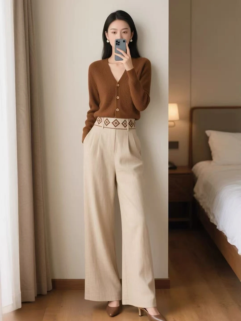 SS1950初秋季时尚穿搭成熟风显瘦两件套装阔腿裤通勤优雅女士