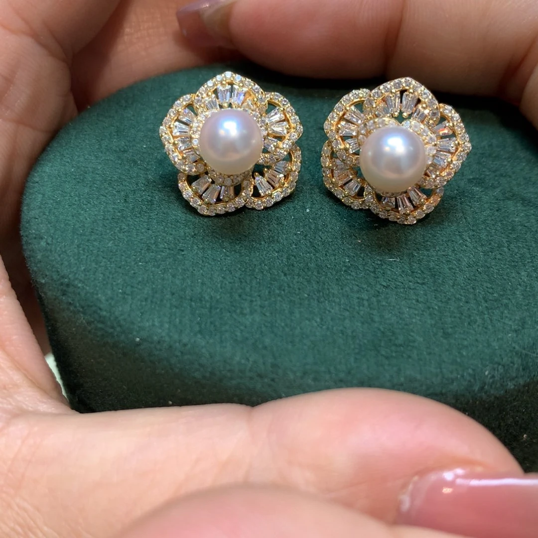 海水珍珠耳饰银S925镶嵌