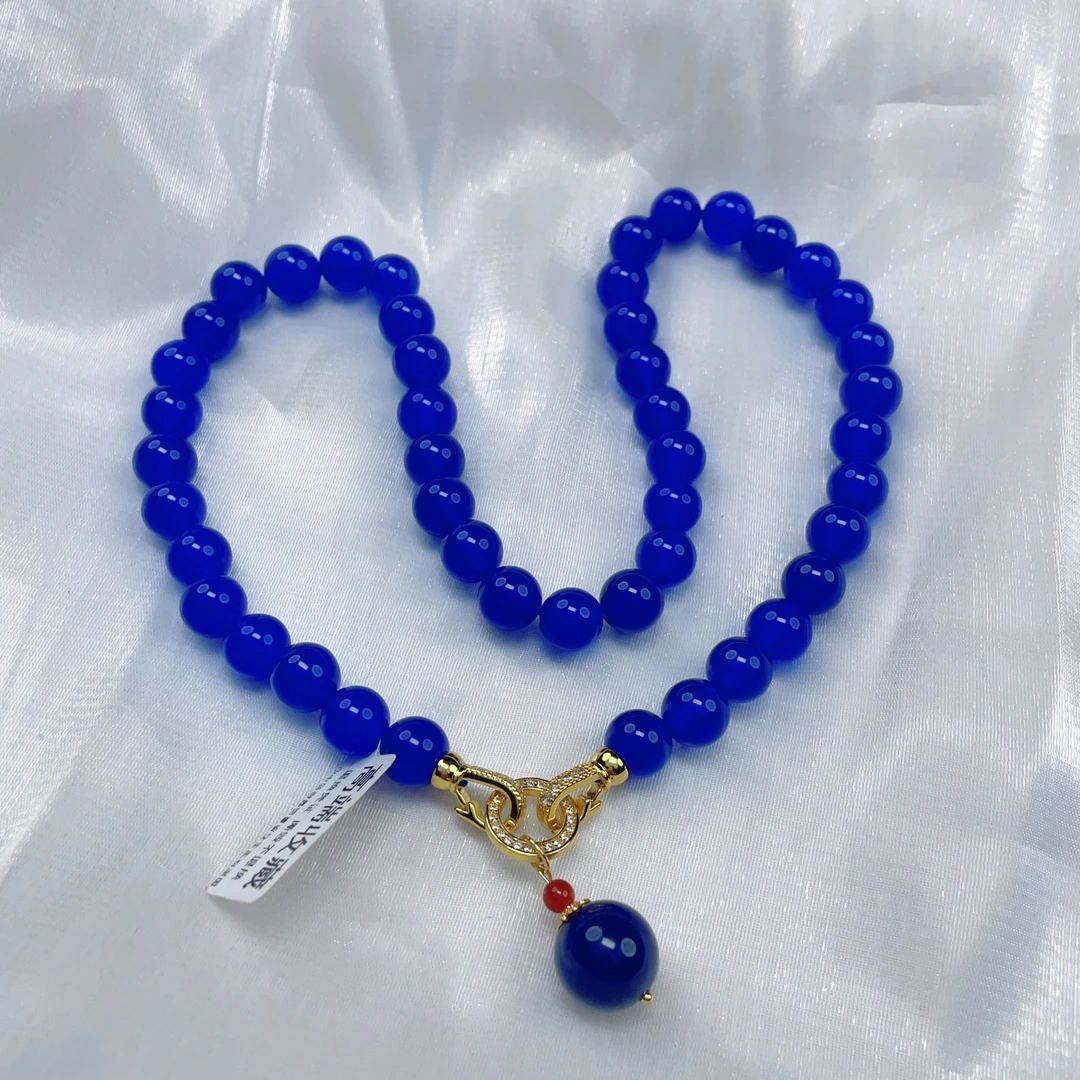 【锦程】0821-高奢典藏-无极之蓝玛瑙10mm项链