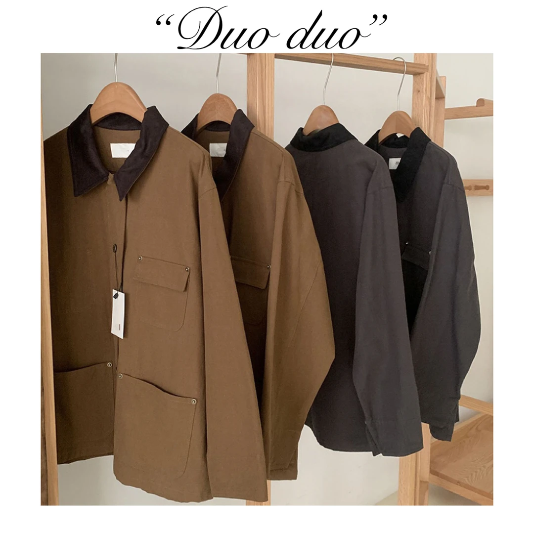 撞色工装外套 - OU*CE韩国单休闲百搭宽松撞色翻领单排扣外套女