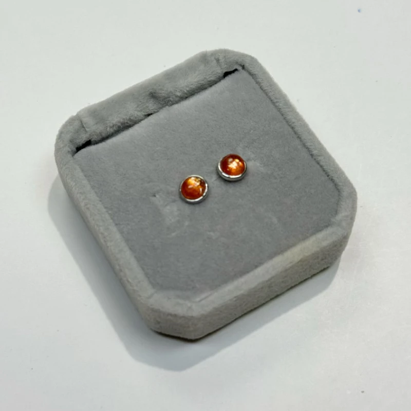 925银银制品 天然金太阳强光耳钉s925通体银银椭圆简约气质小巧