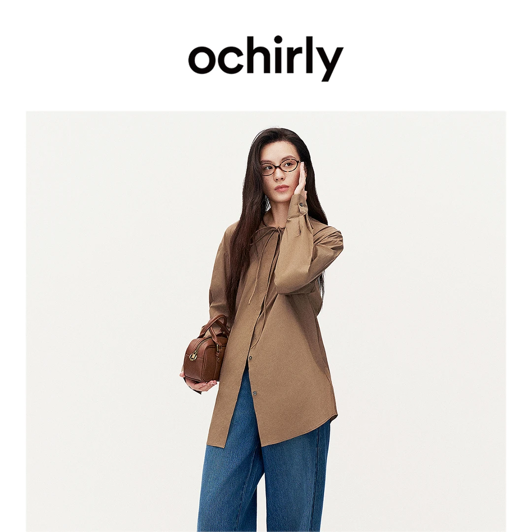 ochirly立体廓形休闲衬衫女系带宽松慵懒显瘦春季2025新品高级感