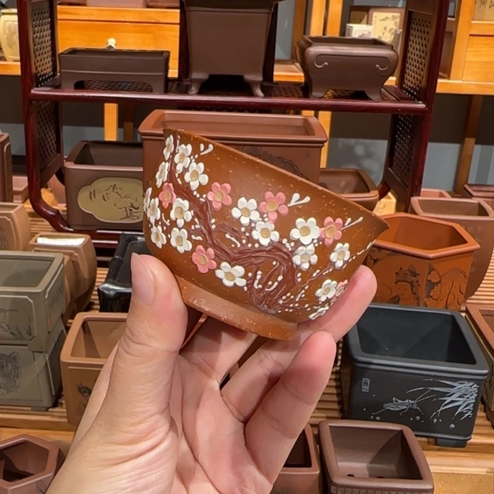 紫砂花盆半手工制作