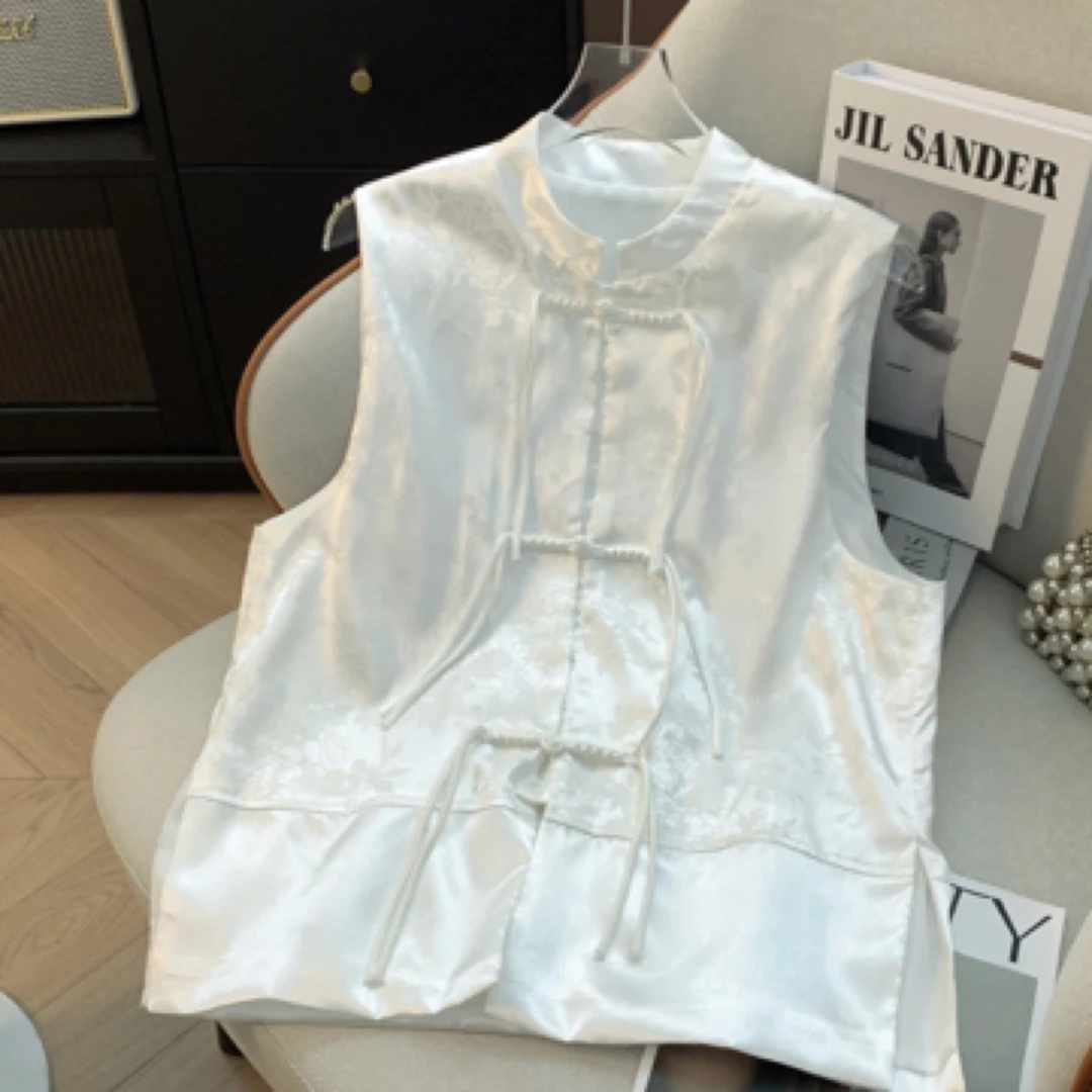 薄款刺绣常规款夏季单排扣短外套百搭中式女士无袖女装上衣