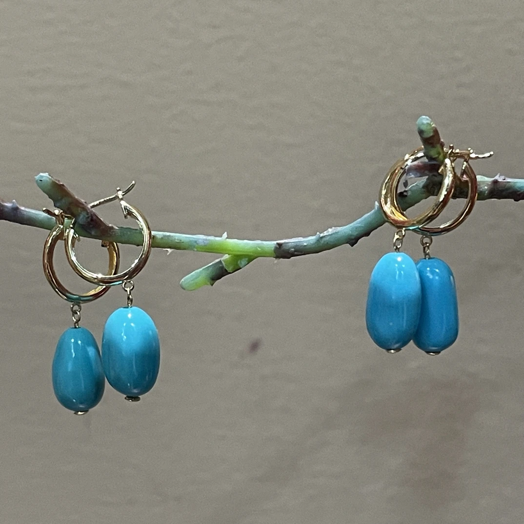 18k金湖北绿松石“蓝豆”耳饰多样性发货，发其一对（约卡11*6mm）lse1