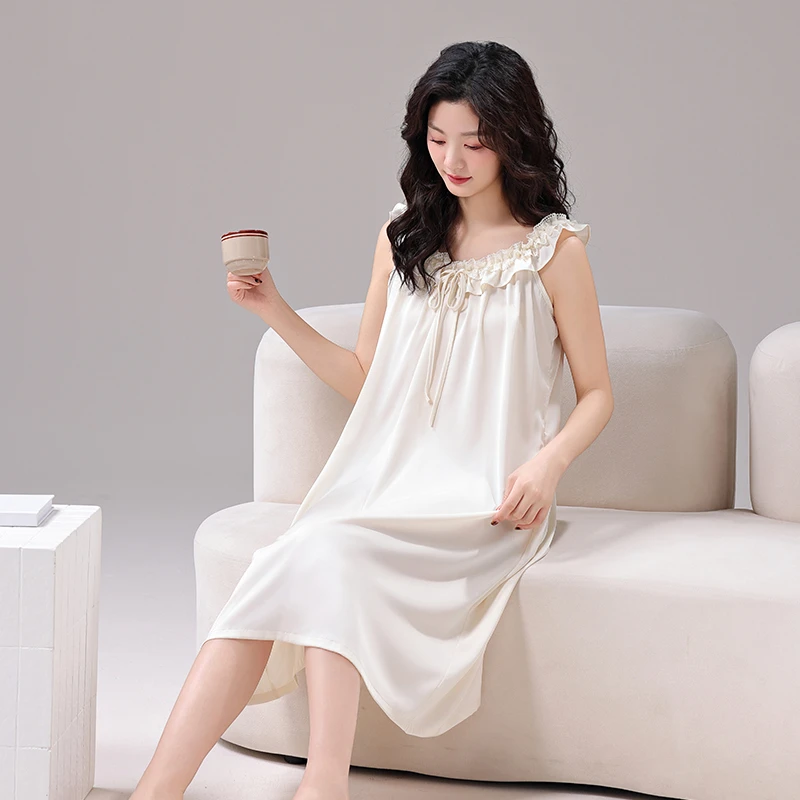2025年新款夏天女士吊带睡衣女甜美家居服夏季冰丝睡裙肩带可调节
