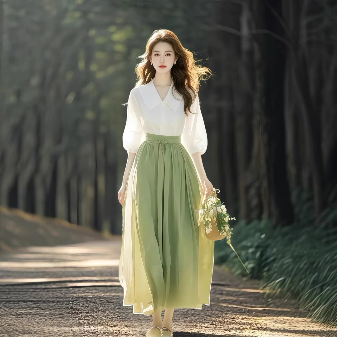 高级感小清新一整套穿搭显瘦气质漂亮独特衬衫两件套半身裙套装女
