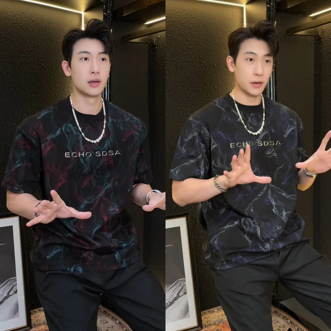 潮流时尚美式宽松圆领短袖夏季男士百搭休闲运动户外舒适个性半袖