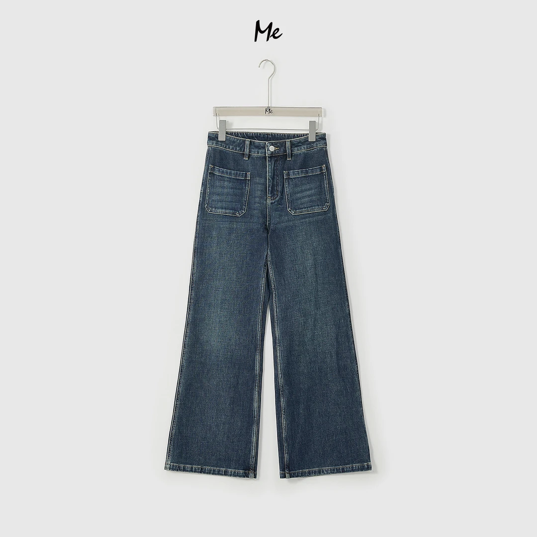 ME【超模口袋磨毛蓝牛】高弹高腰显瘦百搭时尚水洗牛仔裤MESA2985
