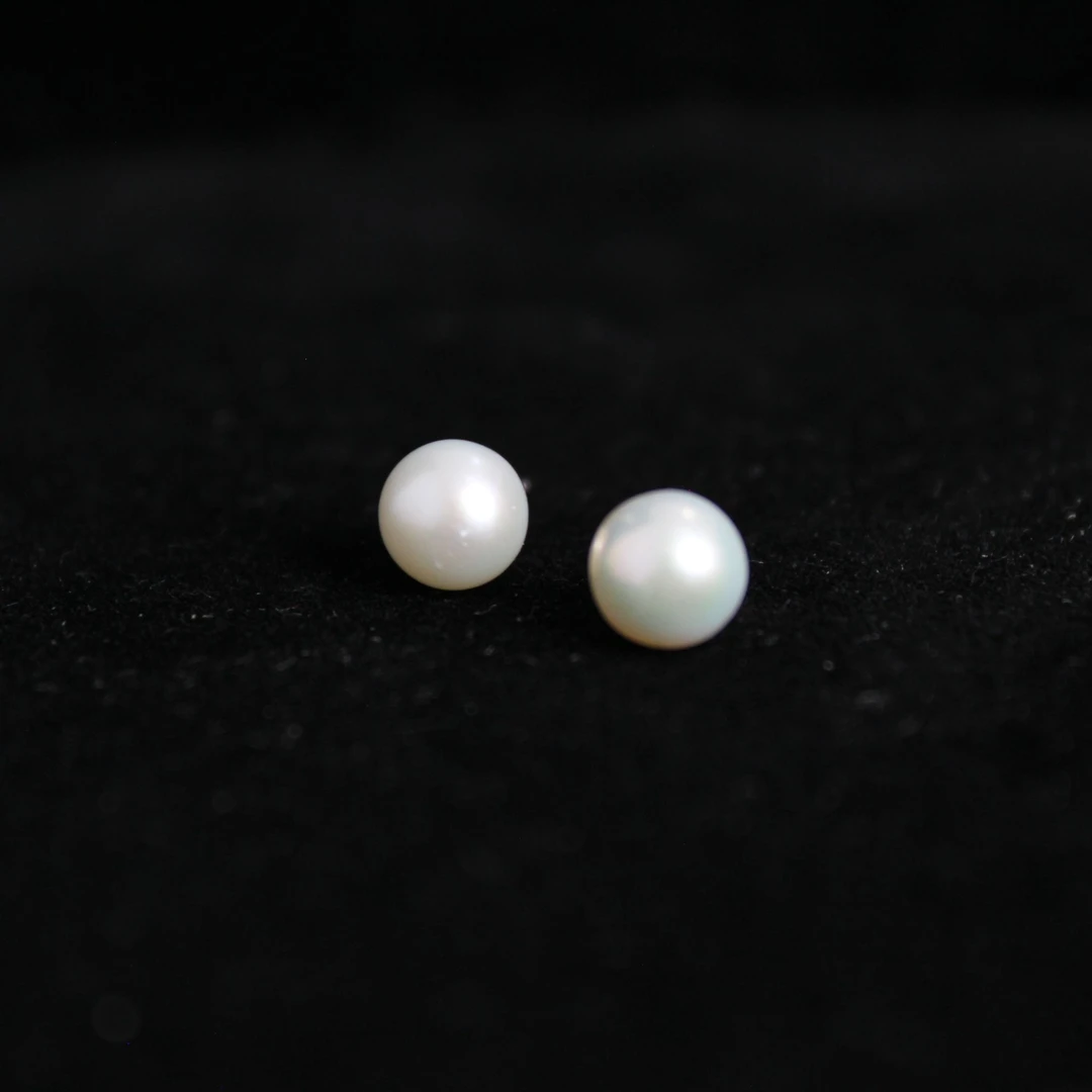 天然淡水正圆无瑕珍珠素钉-【7~8mm】-TJ