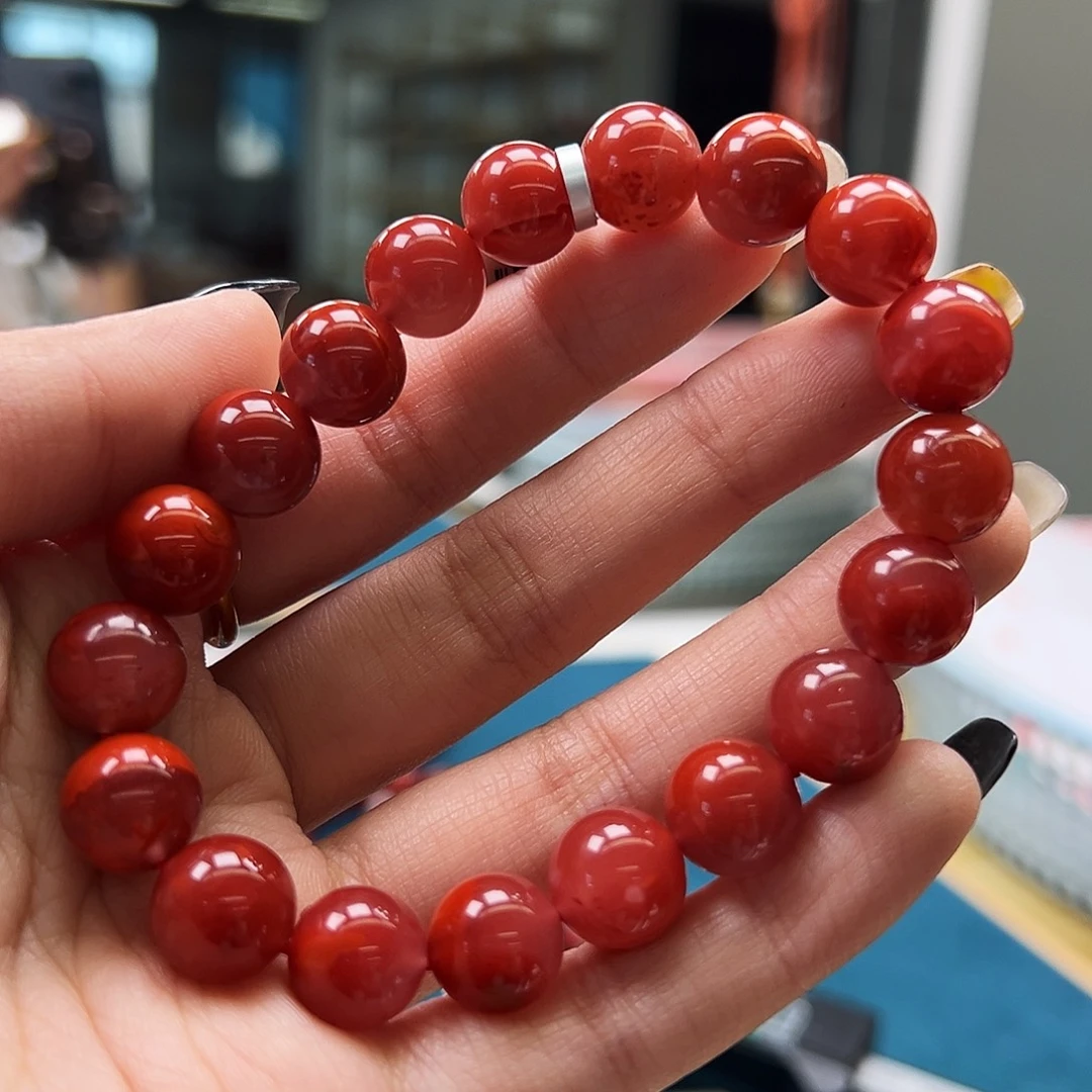南红玛瑙未镶嵌手链九口辣椒红11mm