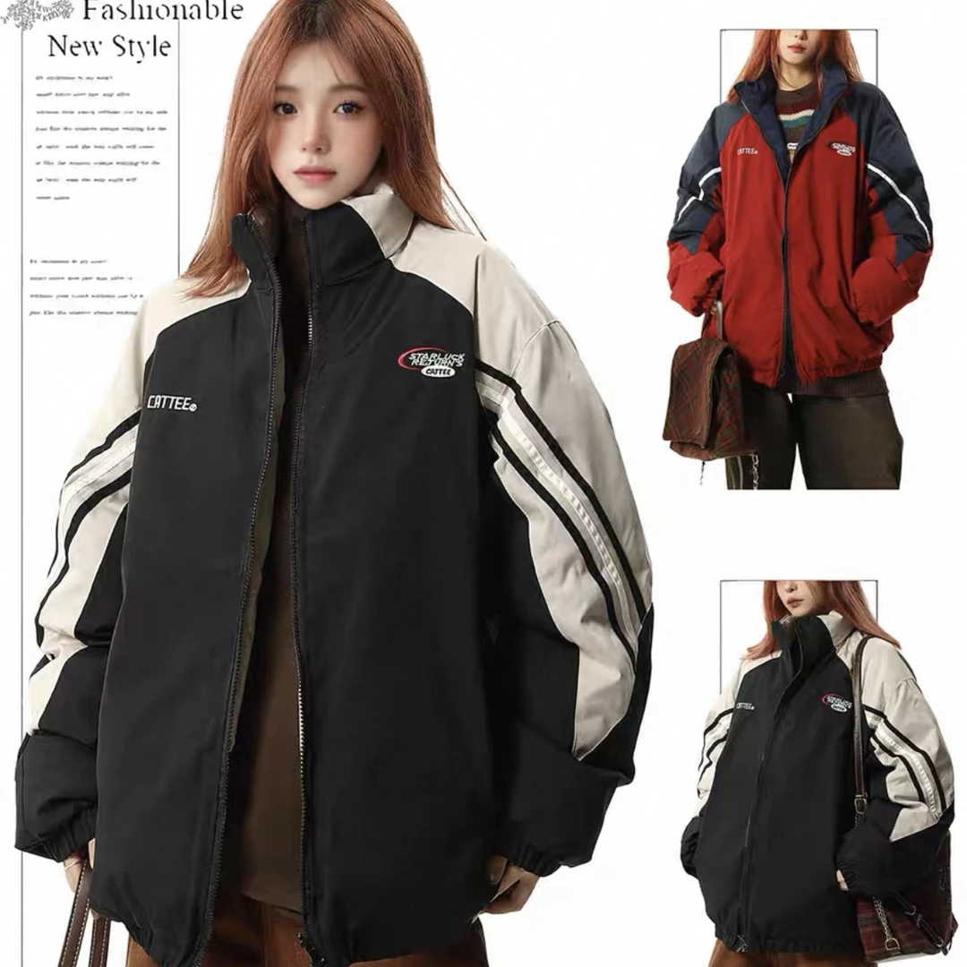 冬季立领撞色棉服外套双面穿 5157