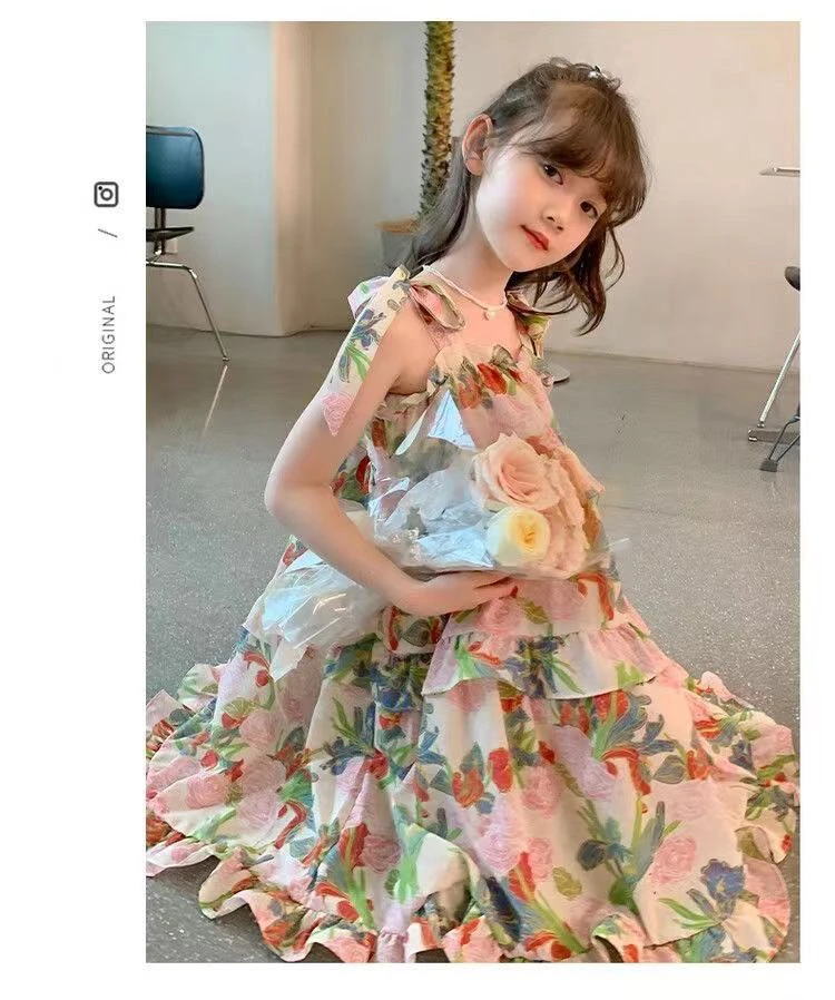 田园风少女风轻职风夏季连衣裙大童夏装宝宝女童甜美小女孩棉绸