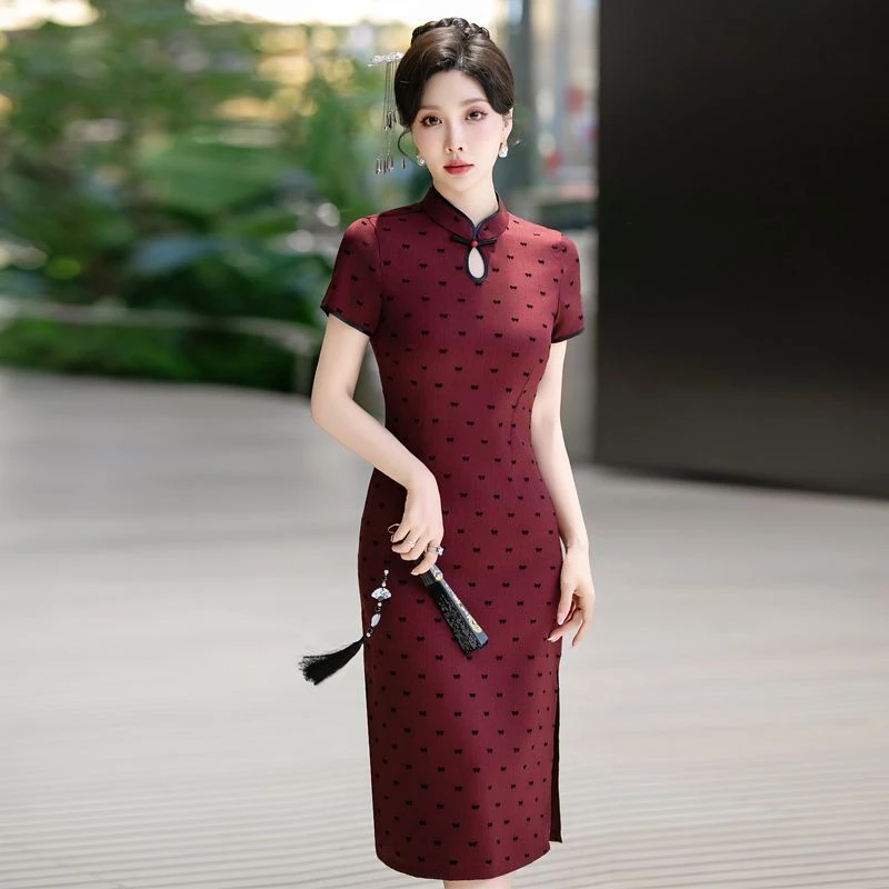 2501梭织旗袍包袖斜襟立领单旗袍优雅显瘦时尚旗袍气质民族风送考