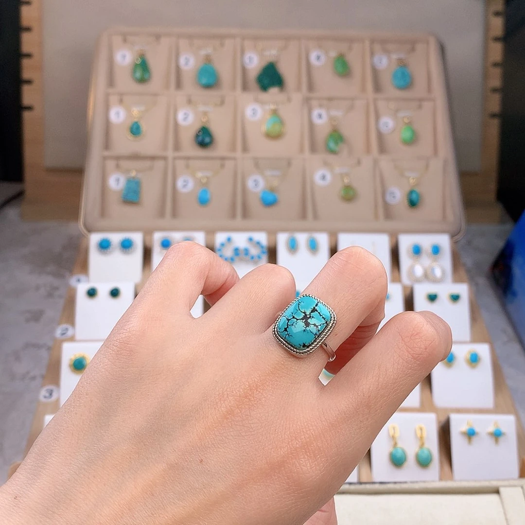 绿松石银S925镶嵌戒指