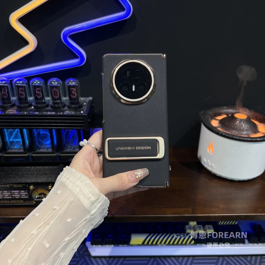 适用于荣耀magicv5手机壳新款双中轴v5折叠屏真皮支架保护套外后