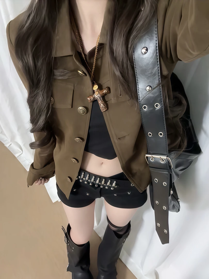 复古咖色高级感短款外套女2025春秋新款宽松美拉德小个子夹克上衣