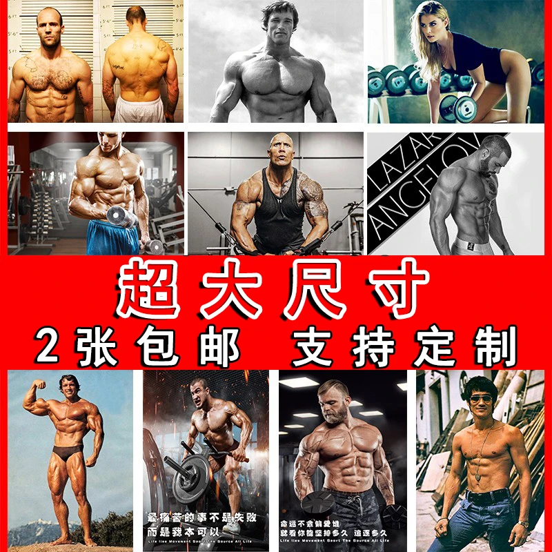 健身海报肌肉男墙贴励志性感美女壁画李小龙宿舍强森阿诺寝室卧室