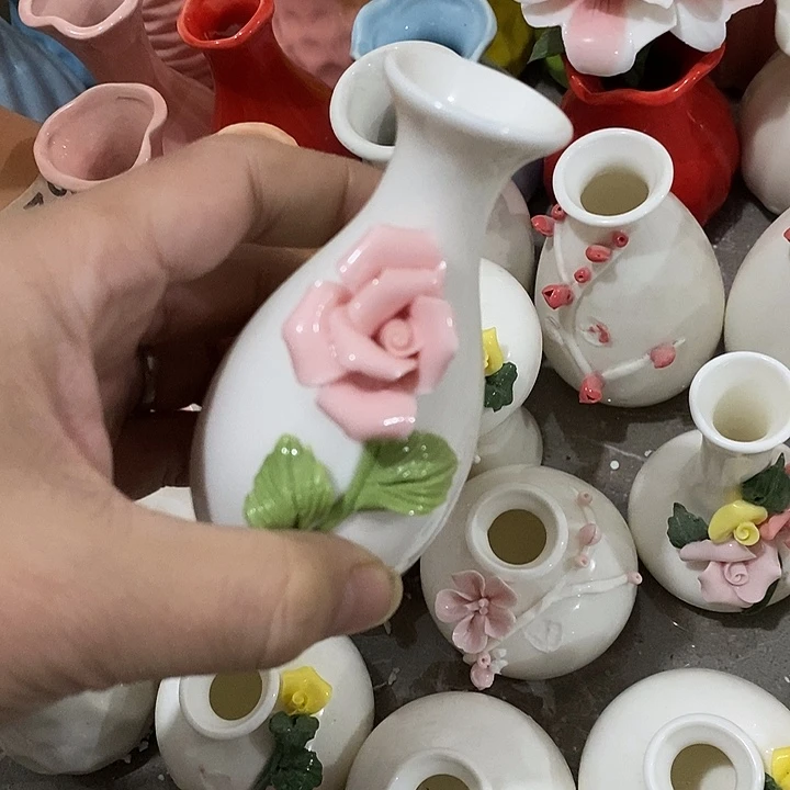 瓷片纯手工陶瓷花摆件瑕