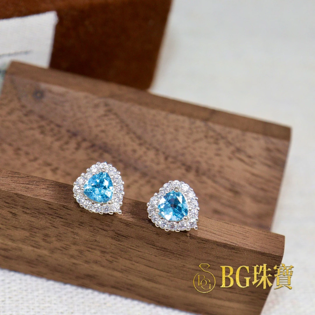 H203-霜心-S925银-瑞士蓝托帕石耳钉