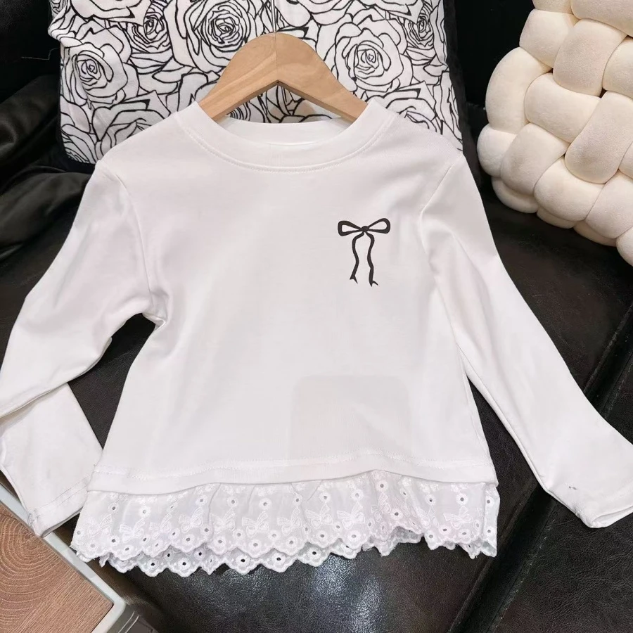 HHkids女童长袖春款蝴蝶结花边打底衫2025款儿童时髦上衣BCT028