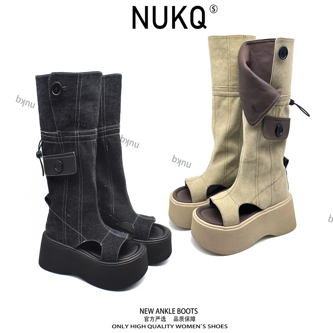 牛仔很忙【NUKQ】 跟高7cm 罗马凉鞋高跟厚底 时尚百搭经典潮流凉靴