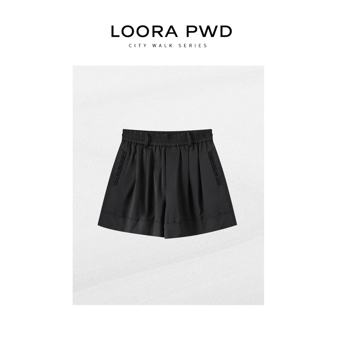 LOORAPWD/罗拉密码 全新松紧腰褶皱显瘦百搭高腰短裤25CJBG0152N