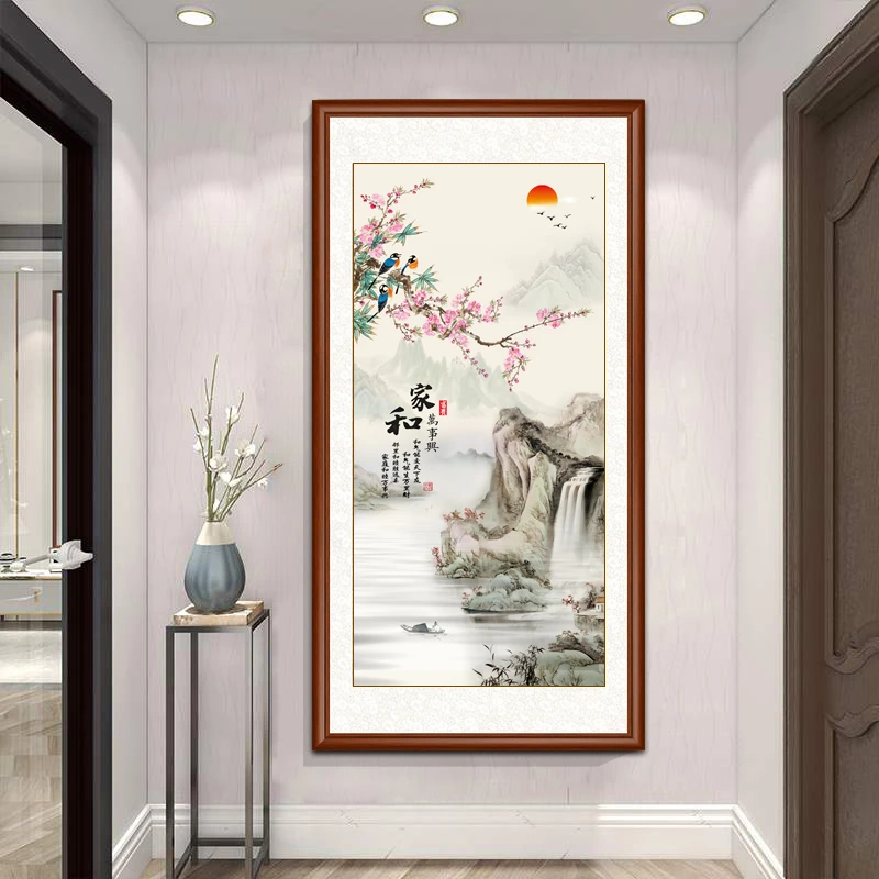 【家和万事兴玄关画】带框装裱  高清微喷玄关过道门厅挂画